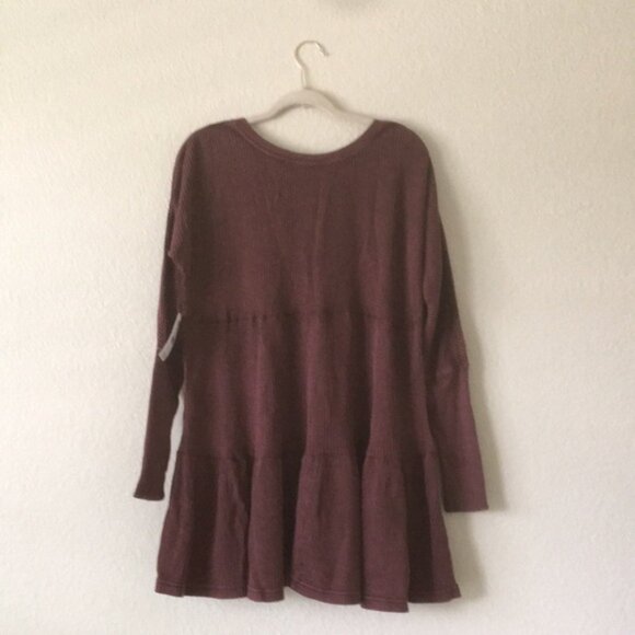 Free People Jolene Mini Dress FP One Babydoll Thermal Oversized Wine - Picture 14 of 15